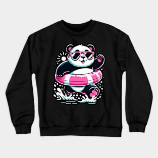 Pool Party Panda in Sunglasses on a Pink Float Funny Pool Panda Crewneck Sweatshirt